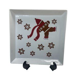 Crate & Barrel Gingerbread Man Holiday Plate in White and Red Ceramic